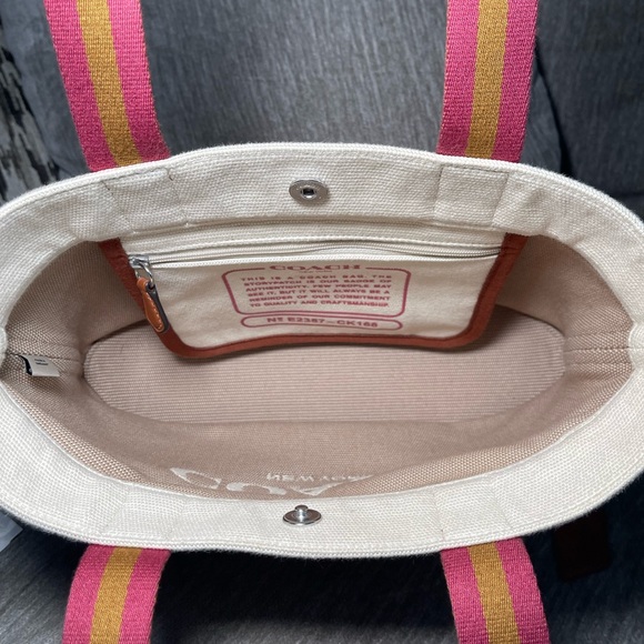 Coach Cream Canvas Tote with Pink and Tan Accents - Picture 3 of 8